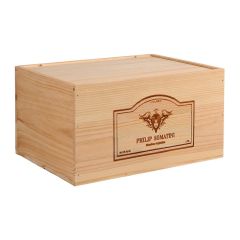 Caja de vino de madera con grabado para 12 botellas, juego de 6 unidades (64,83 €/ud.)