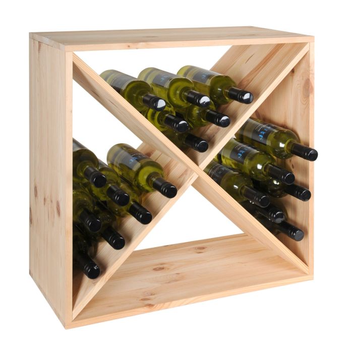 Botellero horizontal para vinos, 4 niveles para 12 botellas Botellero de  madera para vino Dimensiones 33.5x22.3x39.5 cm Botellero Madera de pino  (color madera)