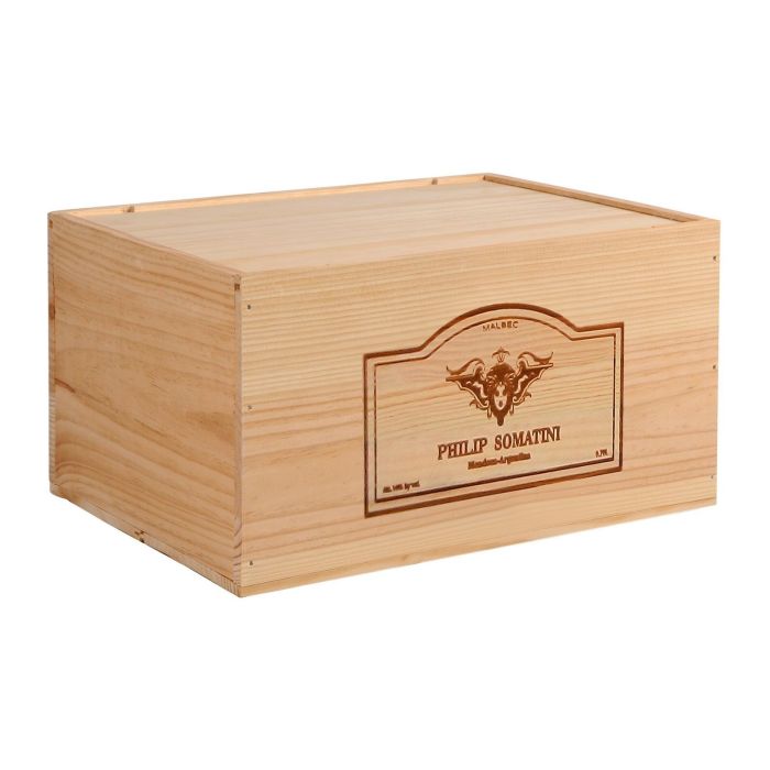 Caja de vino de madera con grabado para 12 botellas, juego de 6 unidades (64,83 €/ud.)